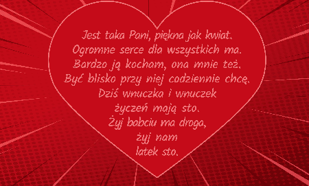 Duże czerwone serce z życzeniami na dzień babci